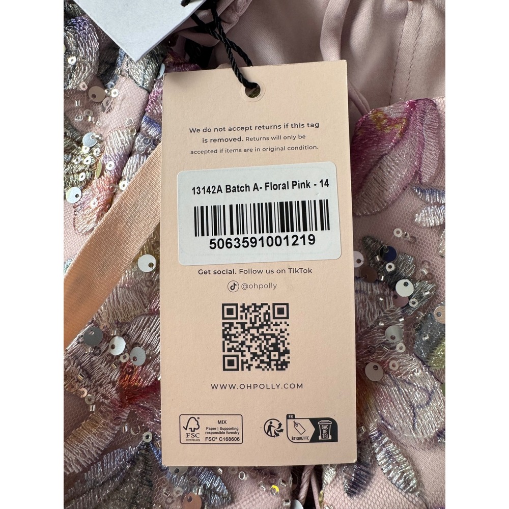 Oh Polly Floral Embroidered Sequin Mini Dress Strapless Lace Up Back Pink US 10 - Picture 8 of 10